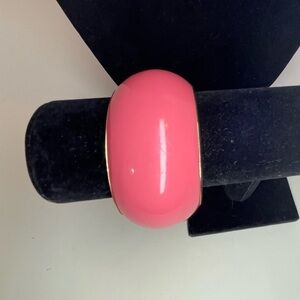 Vintage Pink Enamel and Gold Tone Trim Bangle Bracelet